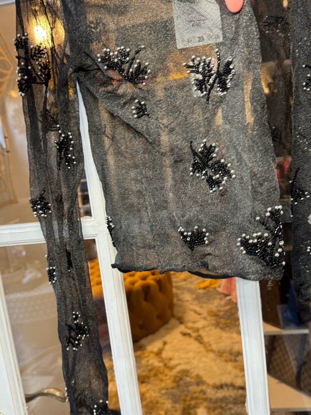 Zara Black Sheer Beaded Mesh Cardigan shrug shawl - Picture 2 of 6